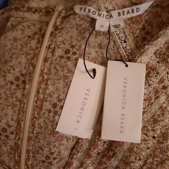 Veronica Beard Addilyn Dress Women's Size 12 Beige Floral V-Neck Long Sleeve - Picture 8 of 10